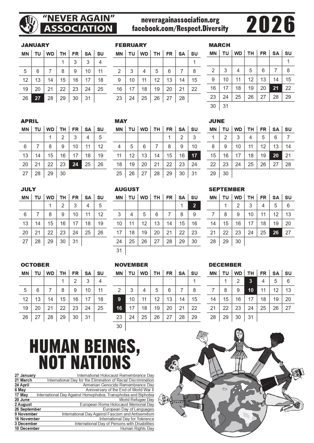 CALENDAR FROM THE ‘NEVER AGAIN’ ASSOCIATION