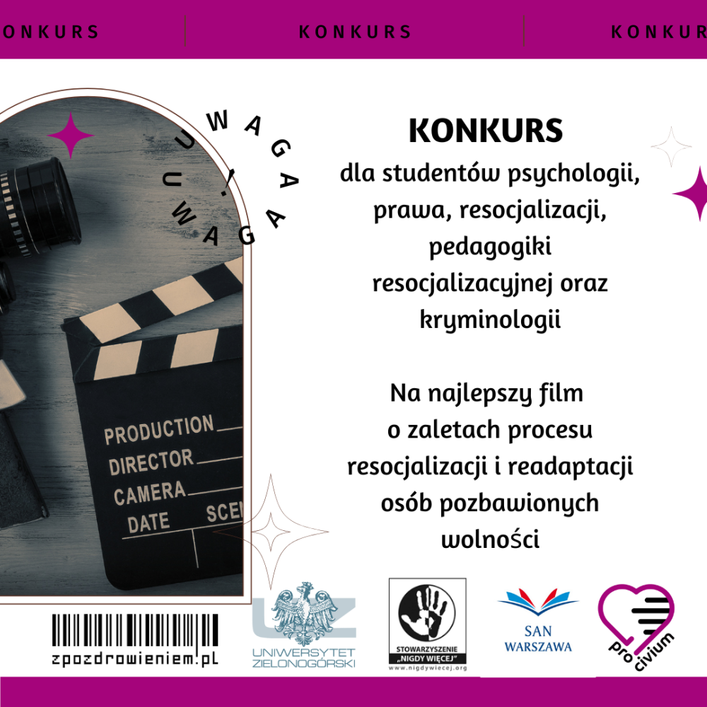 PATRONAT „NIGDY WIĘCEJ”: KONKURS NA FILM O RESOCJALIZACJI I READAPTACJI OSÓB POZBAWIONYCH WOLNOŚCI