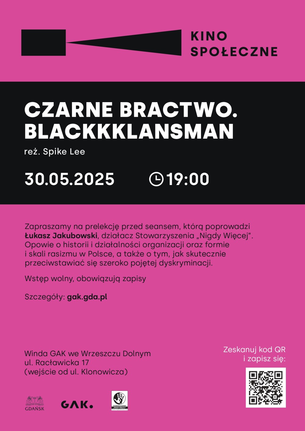 PATRONAT STOWARZYSZENIA „NIGDY WIĘCEJ”: POKAZ FILMU „CZARNE BRACTWO. BLACKKKLANSMAN”