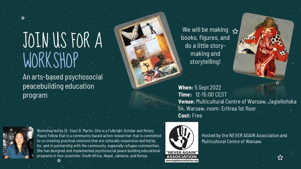 JOIN US FOR A WORKSHOP. AN ARTS-BASED PSYCHOSOCIAL PEACEBUILDING EDUCATION PROGRAM