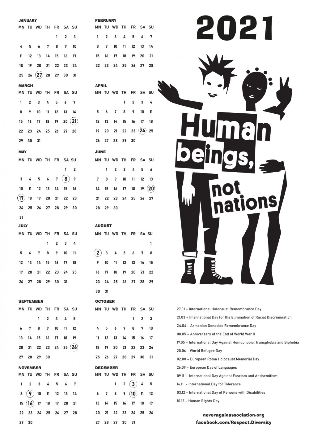 ‘HUMAN BEINGS, NOT NATIONS’ CALENDAR